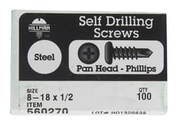 Hillman No. 8-18 X 1/2 in. L Phillips Pan Head Self- Drilling Screws 100 1 pk