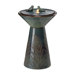 Glitzhome Ceramic Turquoise 27.5 in. H Two Birds Embossed Plant Pedestal Fountain