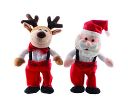 Decoris Red/White Dancing Santa & Reindeer Animated Decor 12.6 in.