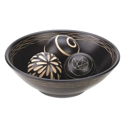Accent Plus 3.50 in. H X 11.50 in. W X 11.50 in. L Matte Black Wood Ornate Carved Bowl and Balls