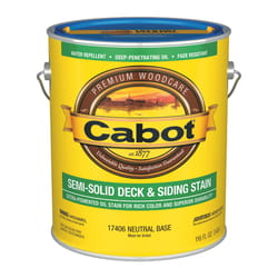 Cabot  Semi-Solid  Tintable Neutral Base  Natural Oil/Waterborne Hybrid  Deck and Siding Stain  1 ga 