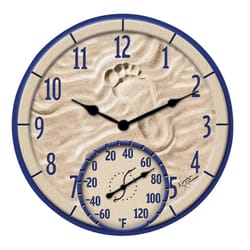 Taylor Round Clock/Thermometer Polyresin Blue 14 in.