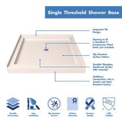 DreamLine SlimLine 2-3/4 in. H X 36 in. W X 36 in. L Biscuit Shower Base