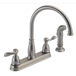 Delta Windemere Two Handle Stainless Steel Kitchen Faucet Side Sprayer Included