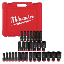 Milwaukee Shockwave 1/2 in. drive Metric/SAE 6 Point Impact Rated Deep Socket Set 29 pc
