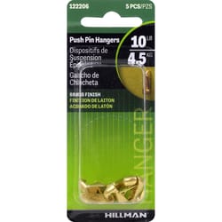 HILLMAN Brass-Plated Gold Push Pin Picture Hook 10 lb 5 pk