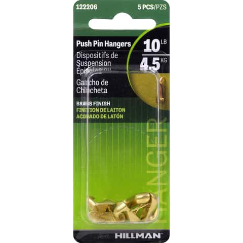 Hillman AnchorWire Brass-Plated Gold Push Pin Picture Hook 10 lb 5 pk