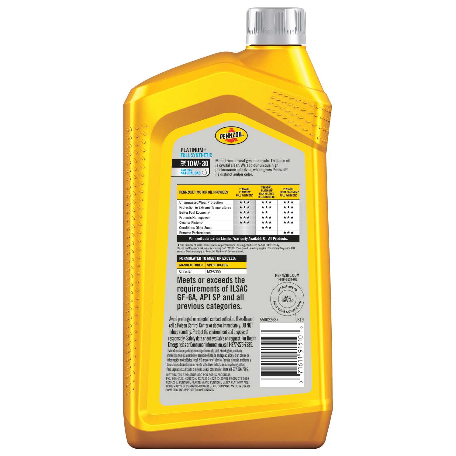 PENNZOIL Platinum 10W30 4 Cycle Engine Synthetic Motor Oil 1 qt. Ace