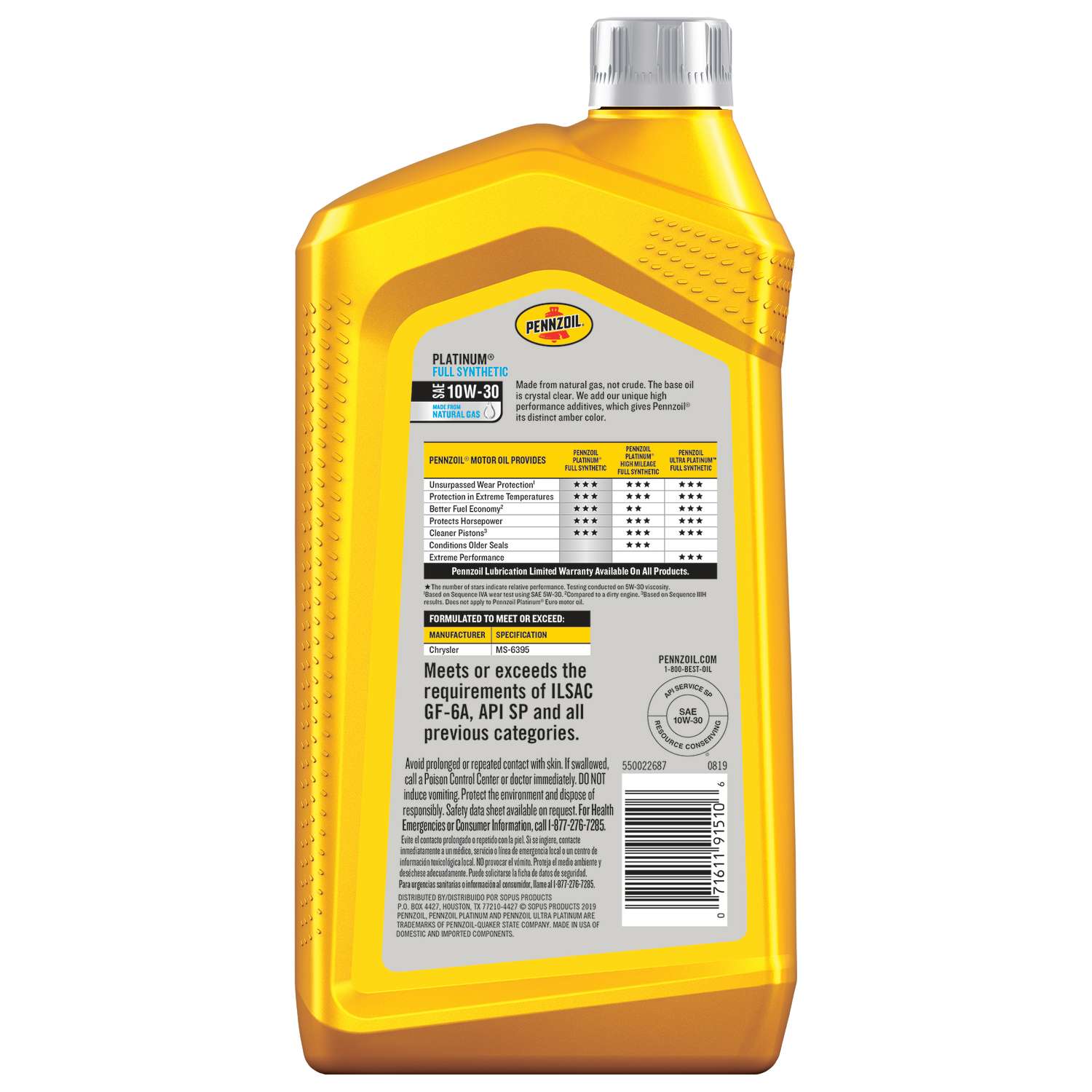 PENNZOIL Platinum 10W30 4 Cycle Engine Synthetic Motor Oil 1 qt. Ace