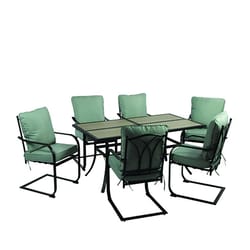 Living Accents Lake Ridge 7 pc Black Steel C-Spring Dining Set Teal