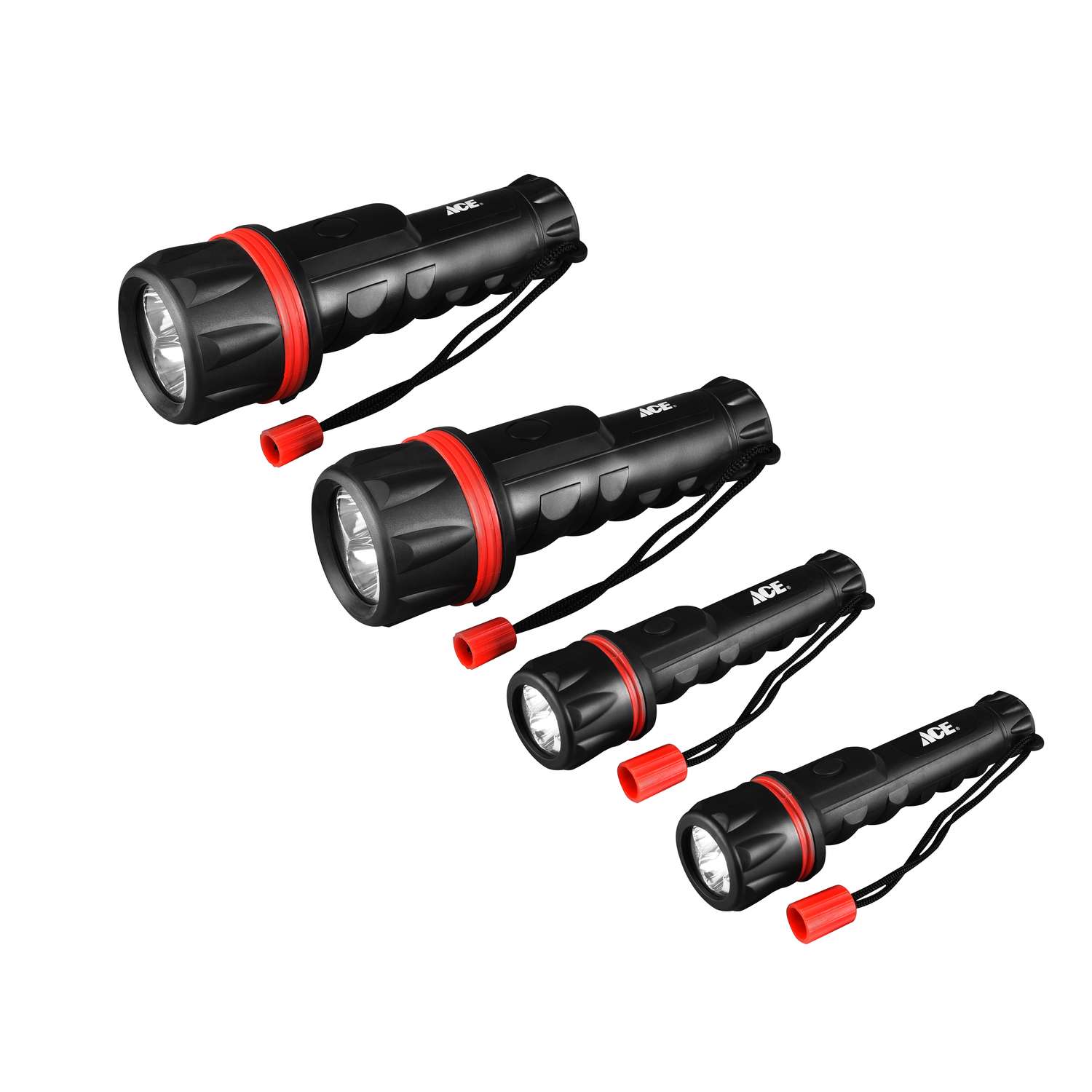 Ace 25 lumens Black/Red LED Flashlight AA/D Battery Ace Hardware