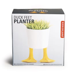 Kikkerland 3.93 in. H X 5.7 in. W X 5.9 in. D Ceramic Duck Feet Planter White