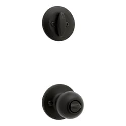 Kwikset Polo Traditional Matte Black Deadbolt and Entry Door Knob 1-3/4 in.