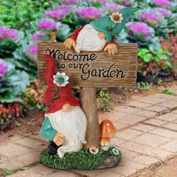 Exhart WindyWings Multicolored Resin 11 in. H Two Can't See Hat Welcome Sign Garden Gnomes Statue