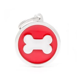 MyFamily Classic Red/White Bone Metal Pet Tags Large