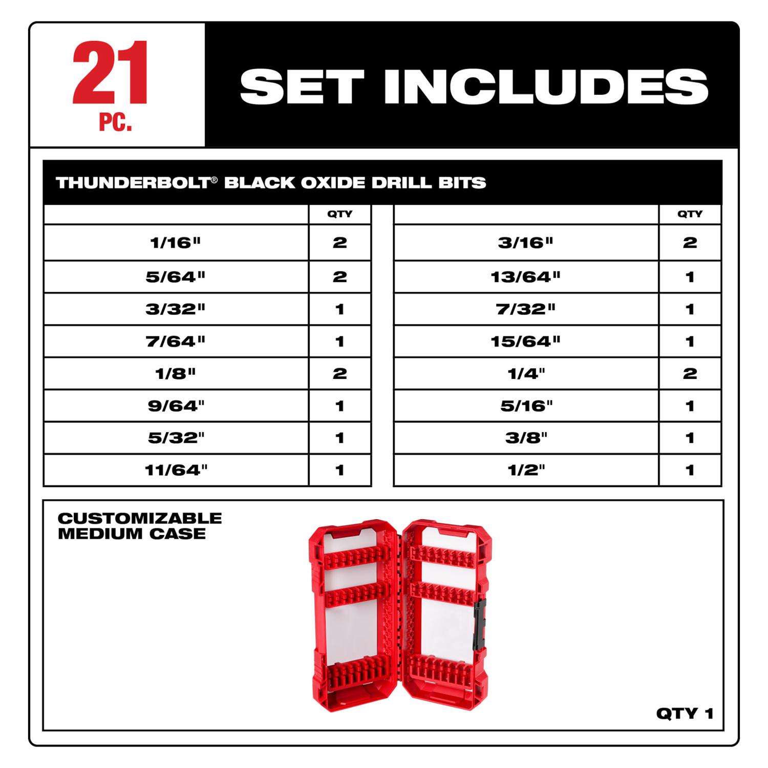 Milwaukee Thunderbolt® Black Oxide Drill Bits – 21-Pc. Set, Model#  48-89-2801