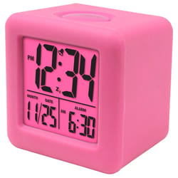 La Crosse Technology Equity 3.25 in. Pink Soft Cube Alarm Clock LCD Battery Operated