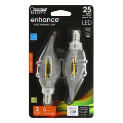 Feit CA10 (Flame Tip) E12 (Candelabra) LED Bulb Soft White 25 Watt Equivalence 2 pk