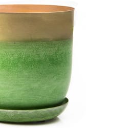 Chive Joe 5 in. D Metal Flower Pot Green and Gold