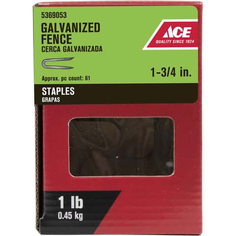 Ace 0.25 in. W X 1 in. L Galvanized Steel Fence Staples 1 lb Ace 0.25 in. W X 1 in. L Galvanized Steel Fence Staples 1 lb