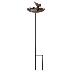 Zingz & Thingz Bronze Cast Iron 29 in. Elm Leaf Bird Bath