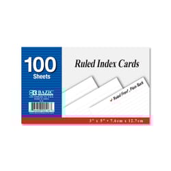 Bazic Products 3 in. H X 5 in. W Ruled Index Cards White 100 pk