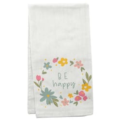 Karma Flora White Cotton Be Happy Tea Towel 1 pk