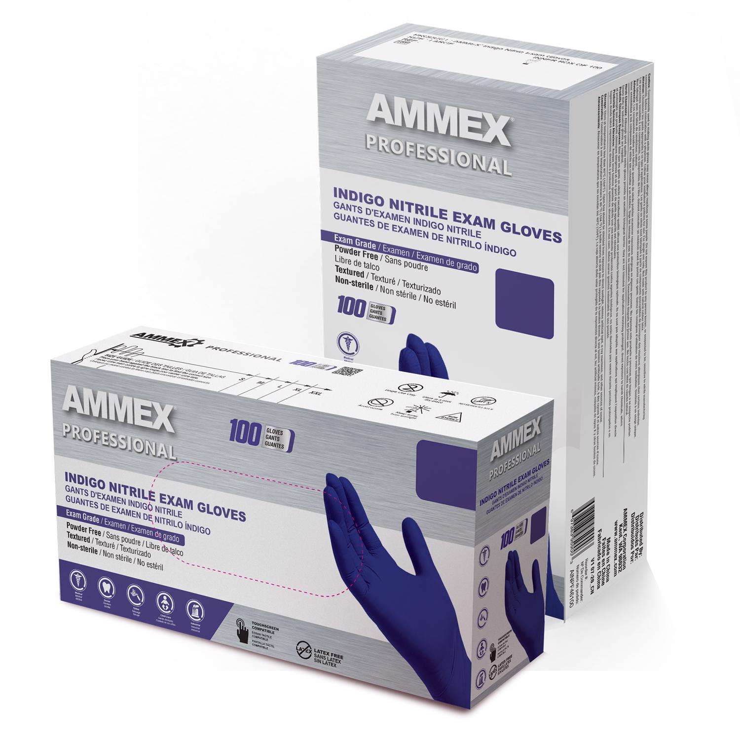 AMMEX Indigo Nitrile Textured Exam Glove Powder Free Size SMALL AINPF42100 