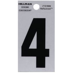 HILLMAN 2 in. Reflective Black Vinyl  Self-Adhesive Number 4 1 pc