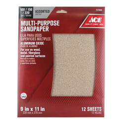 Ace 11 in. L X 9 in. W Assorted Grit Aluminum Oxide Sandpaper 12 pk