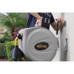 Power 50 ft. Gray Retractable Free Standing Hose Reel with Hose