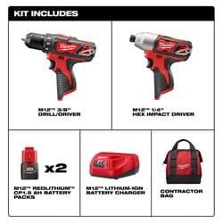 Milwaukee M12 Cordless Brushed 2 Tool Drill and Impact Driver Kit