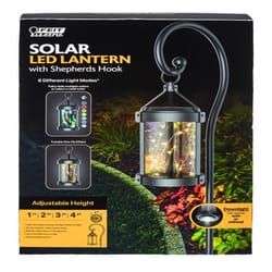 Feit Solar Fixtures 12 in. Solar Power Metal Round Coach Lantern Crackle Jar w/Fairy Lights Black
