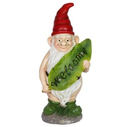 Exhart WindyWing Multicolored Resin 14.5 in. H Good Time Naked Nolan Gnome Welcome Leaf Statue