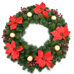 Celebrations Home 30 in. D LED Prelit Clear/Warm White Poinsettia Wreath