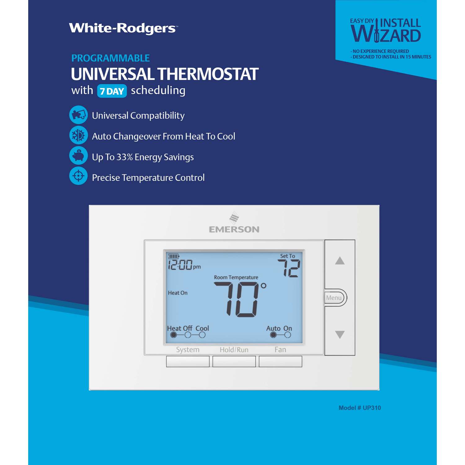 White Rodgers Heating and Cooling Push Buttons Programmable Thermostat