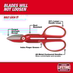 Milwaukee 10 in. Forged Alloy Steel Tinner Snips 24 Ga. 1 pk
