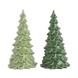 Creative Co-Op Vintage Christmas Dark Green/Light Green Tree Table Decor 8 in.