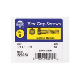 HILLMAN 1/2 in. D X 1-1/2 in. L Heat Treated Steel Hex Head Cap Screw 50 pk