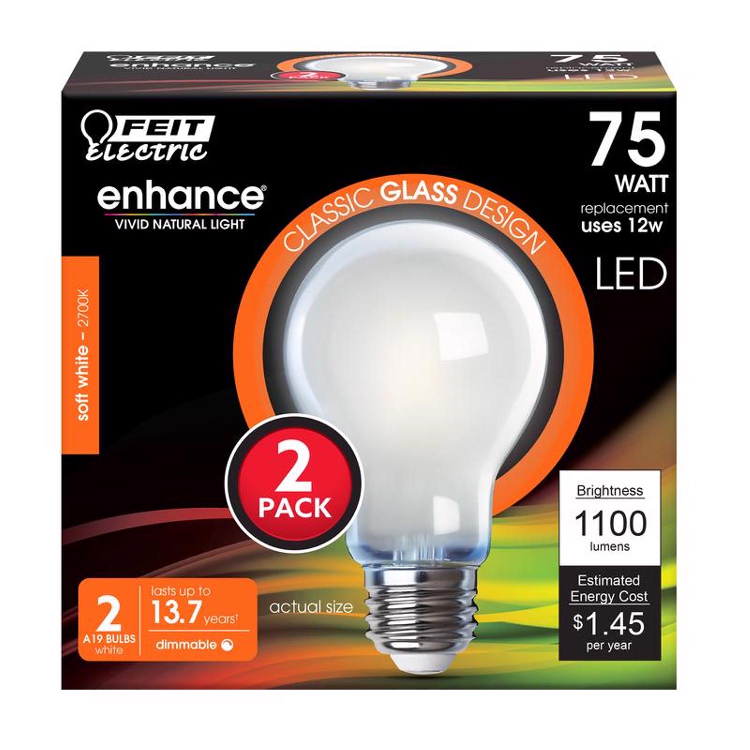 Photos - Light Bulb Feit Enhance A19 E26  Filament LED Bulb Soft White 75 Watt Equival(Medium)