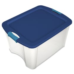 Sterilite Stackable 56 Quart Storage Tote, Clear with Marine Blue Lid (8  Pack)