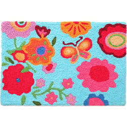 Jellybean 20 in. W X 30 in. L Multi-Color Water Flowers and Butterfly Polyester Accent Rug