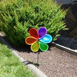 In The Breeze Multicolored Mylar 22 in. H Rainbow Flower Garden Stake Spinner
