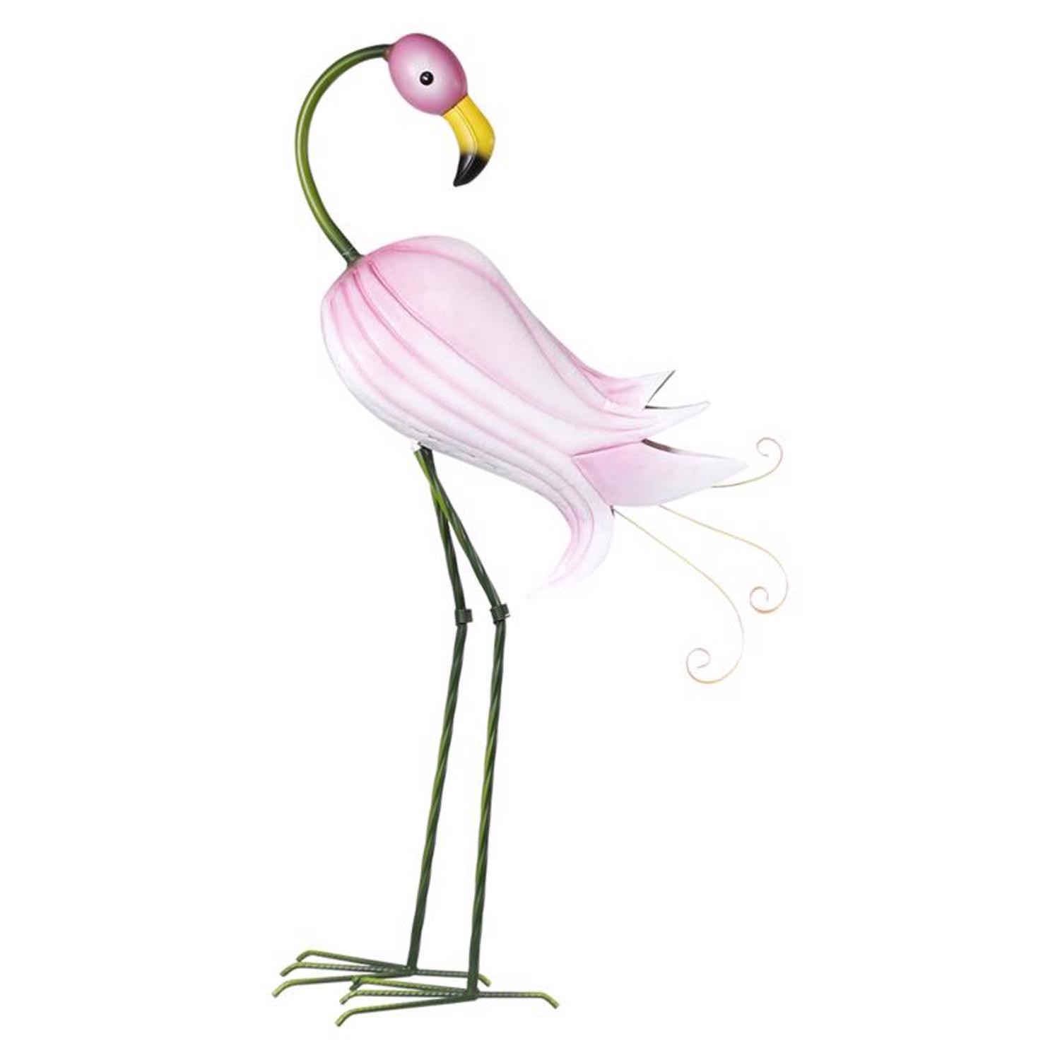 Alpine Iron Pink 33 in. Hibiscus Flamingo Statue Mfr
