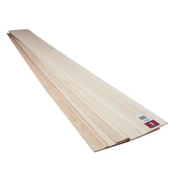 Midwest Products 1/16 in. X 4 in. W X 2 ft. L Basswood Sheet #2/BTR Premium  Grade 4402