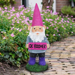 Exhart WindyWing Multicolored Resin 13 in. H Garden Gnome with "Ok Boomer" Sign Statue