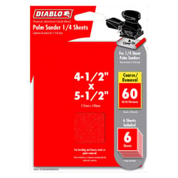 Diablo 5-1/2 in. L X 4-1/2 in. W 60 Grit Aluminum Oxide 1/4 Sheet Sandpaper 6 pk