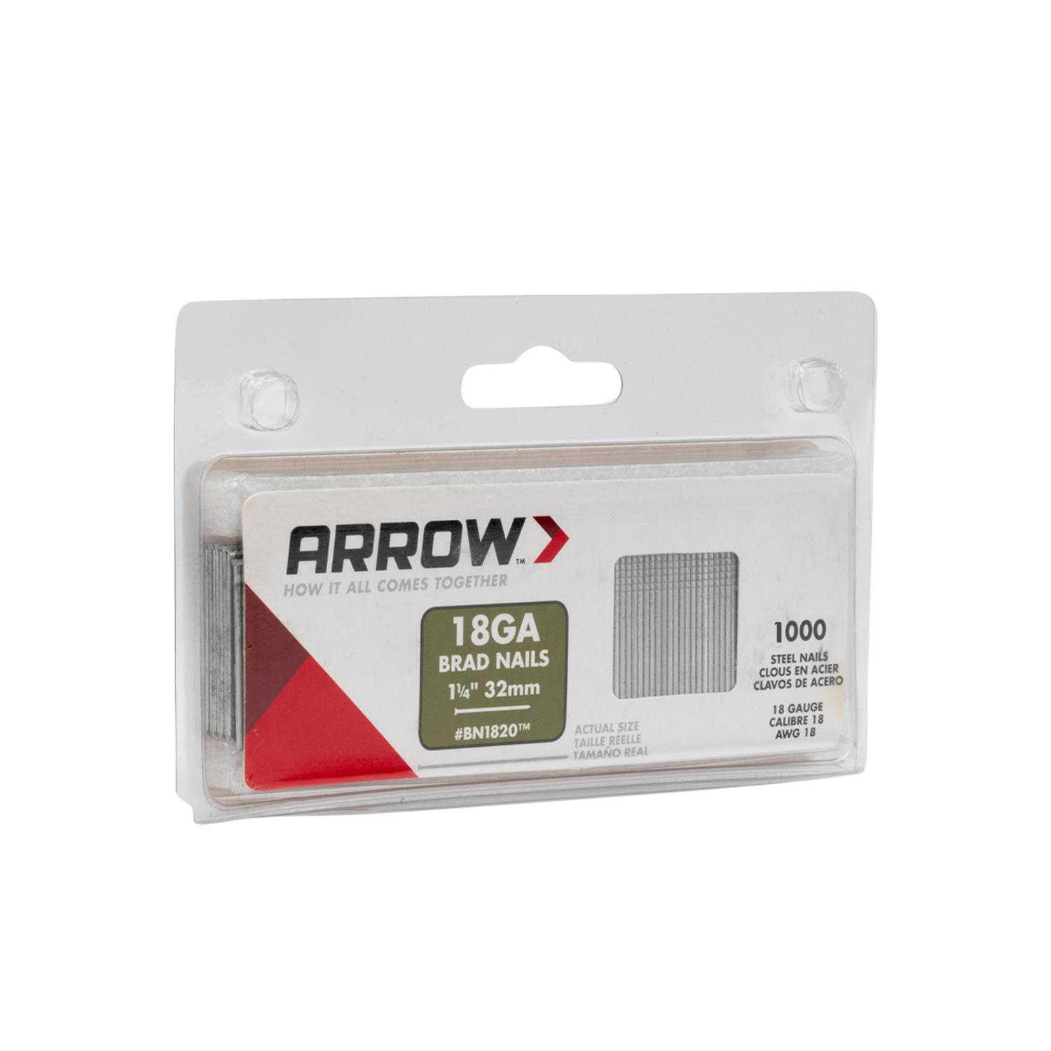 Arrow BN18 18 Ga. X 1-1/4 in. L Galvanized Steel Brad Nails 1000 pk 0.65 lb Arrow BN18 18 Ga. X 1-1/4 in. L Galvanized Steel Brad Nails 1000 pk 0.65 lb