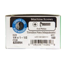 HILLMAN No. 1/4-20 Ga. X 1-1/2 in. L Phillips Oval Head Stainless Steel Machine Screws 100 pk