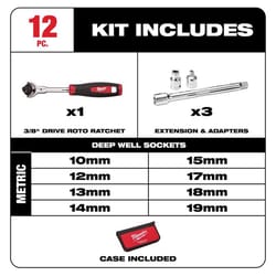 Milwaukee 3/8 in. drive Metric Pivoting 12 Piece Mechanics Ratchet and Socket Set